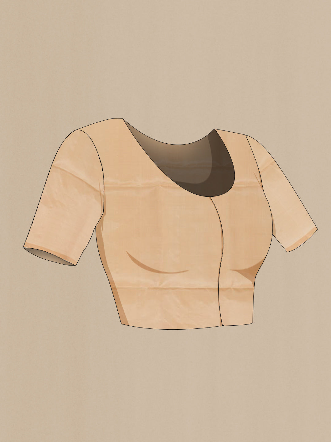 Close up image of the blouse of Beige Soft Silk Saree with Stripes on the body and Zari Border. 