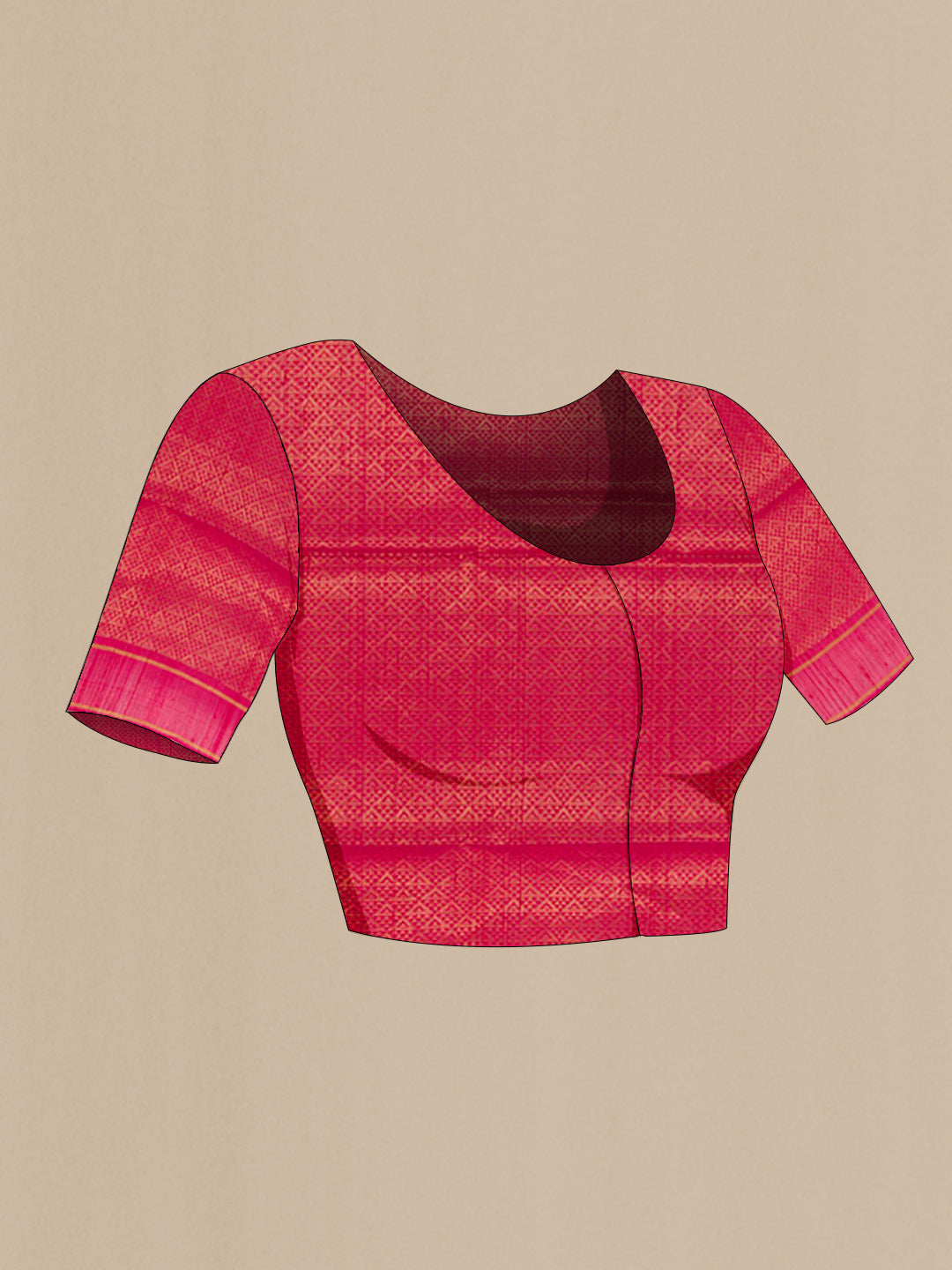 Close up image of the blouse of Red Raw Silk Saree with Zari Butta on the body and Zari Border. 