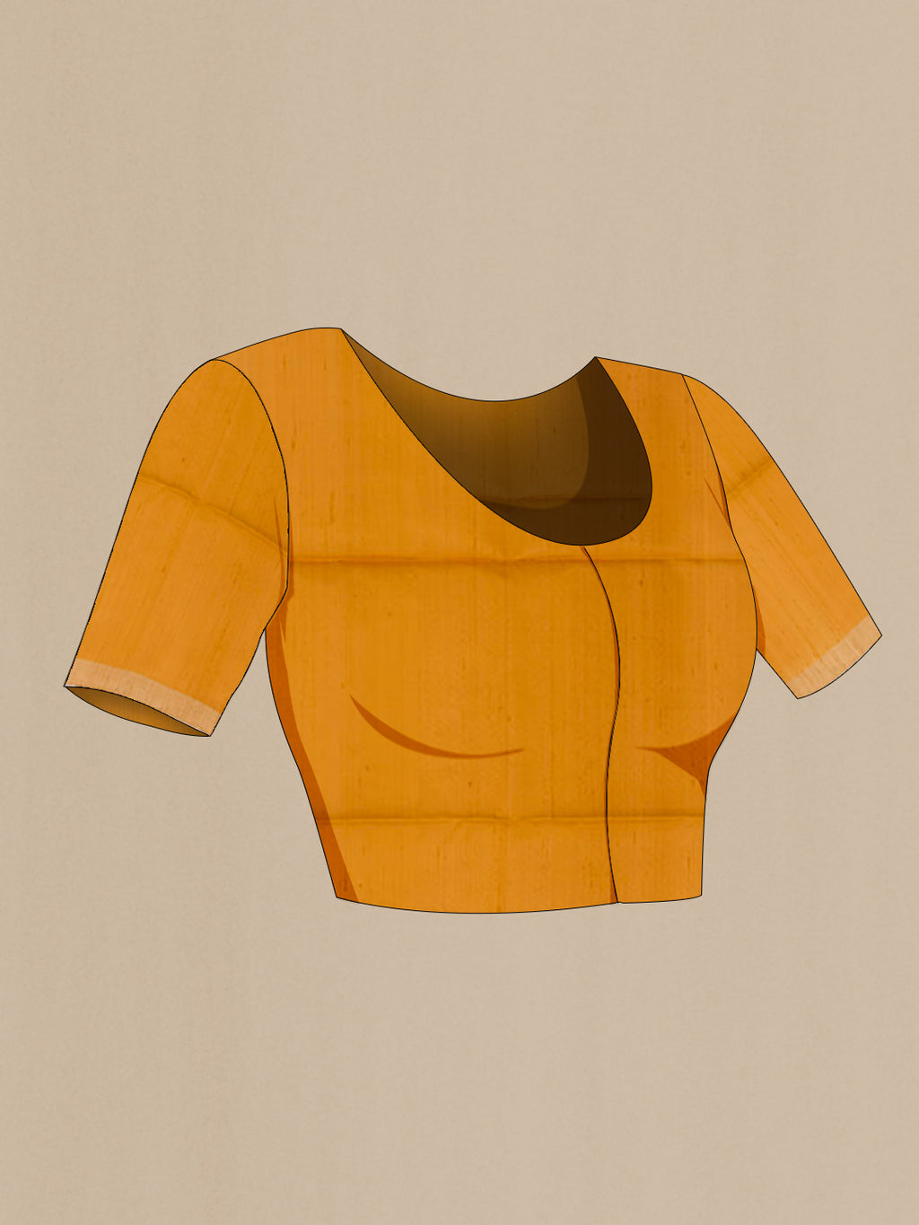 Close up image of the blouse of Yellow Raw Silk Saree with Plain Body and Zari Border. 