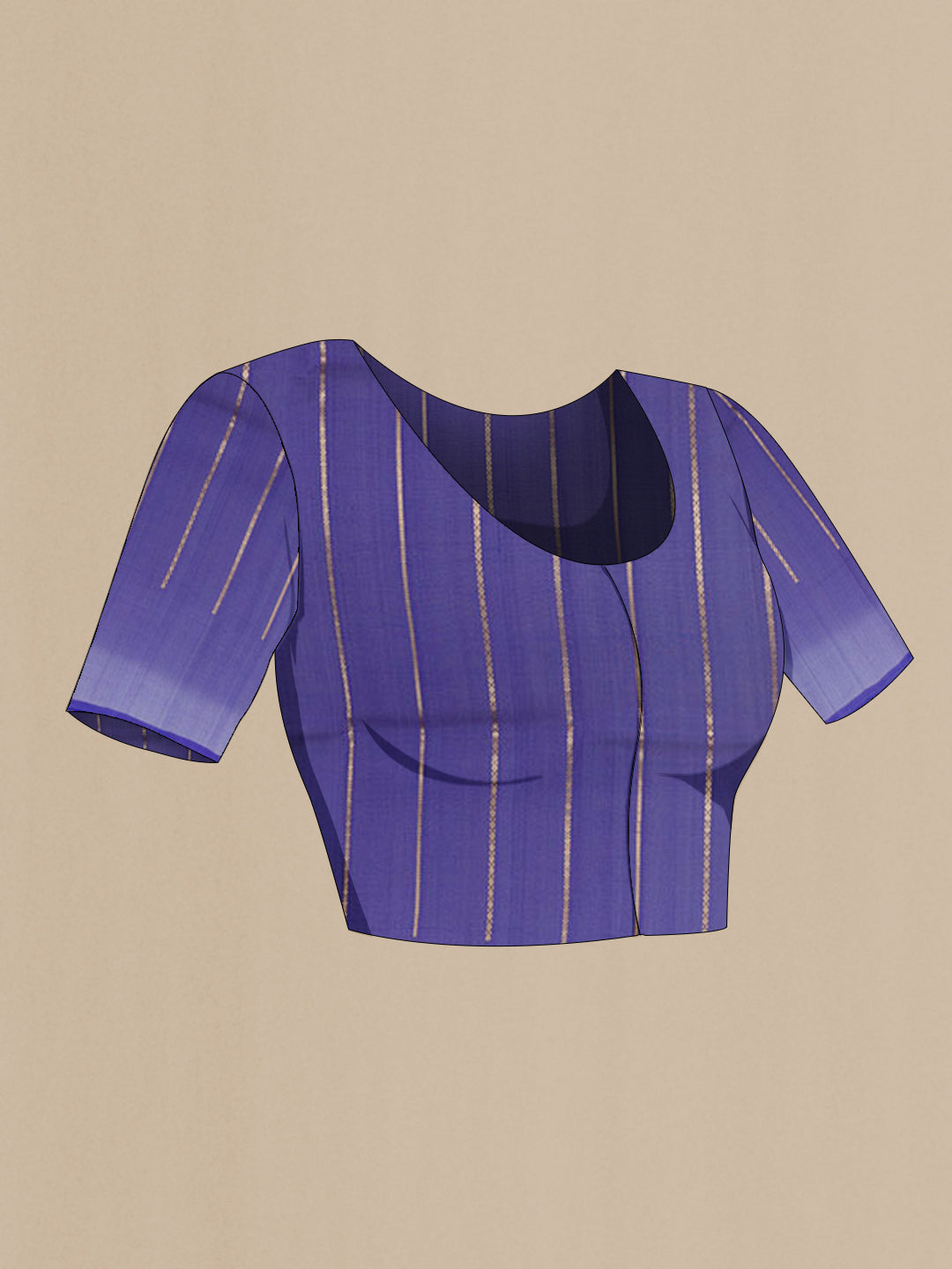 Close up image of the blouse of Blue Organza Silk Saree with Zari Butta on the body and Zari Border. 