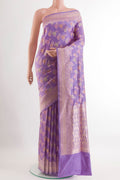 Lavender Banarasi Silk Saree with Zari Brocade on the body and Zari Border.  displayed on a mannequin