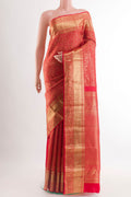 Red Kanchipuram Silk Saree with Zari Brocade on the body and Zari Border.  displayed on a mannequin