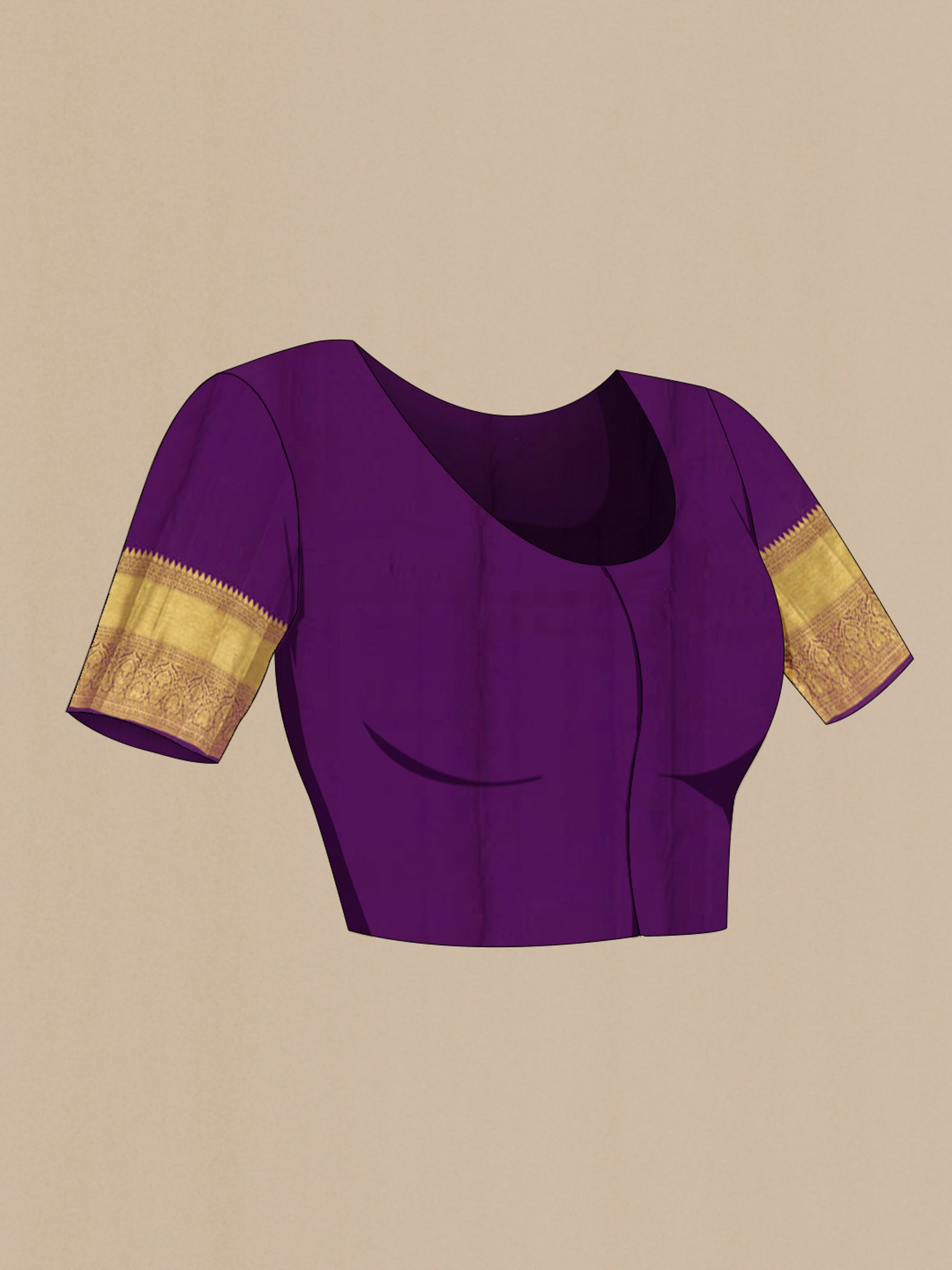 Close up image of the blouse of Yellow Kanchipuram Silk Saree with Zari Brocade on the body and Zari Border. 