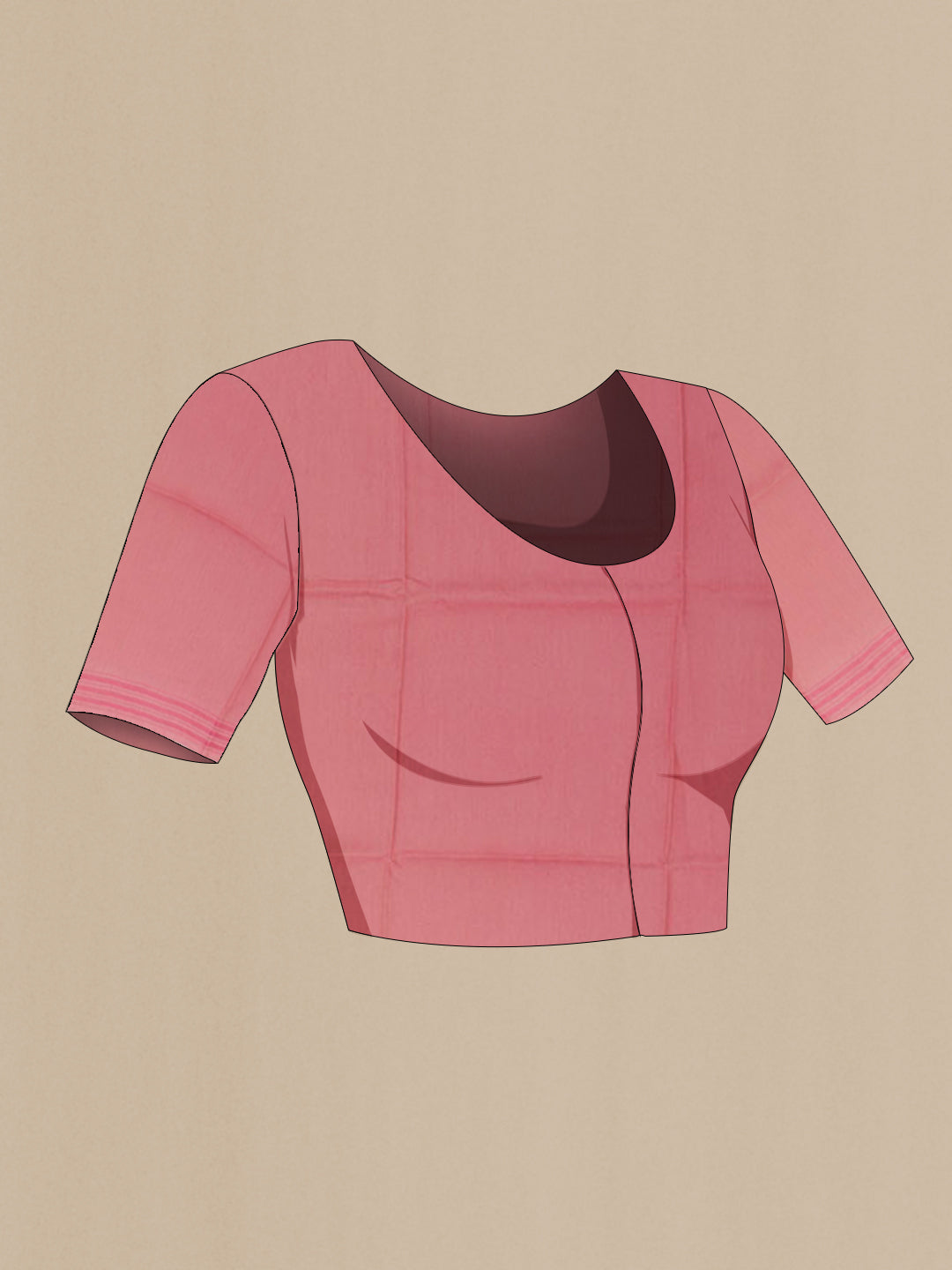 Close up image of the blouse of Pink Tussar Silk Saree with Plain Body and Zari Border. 