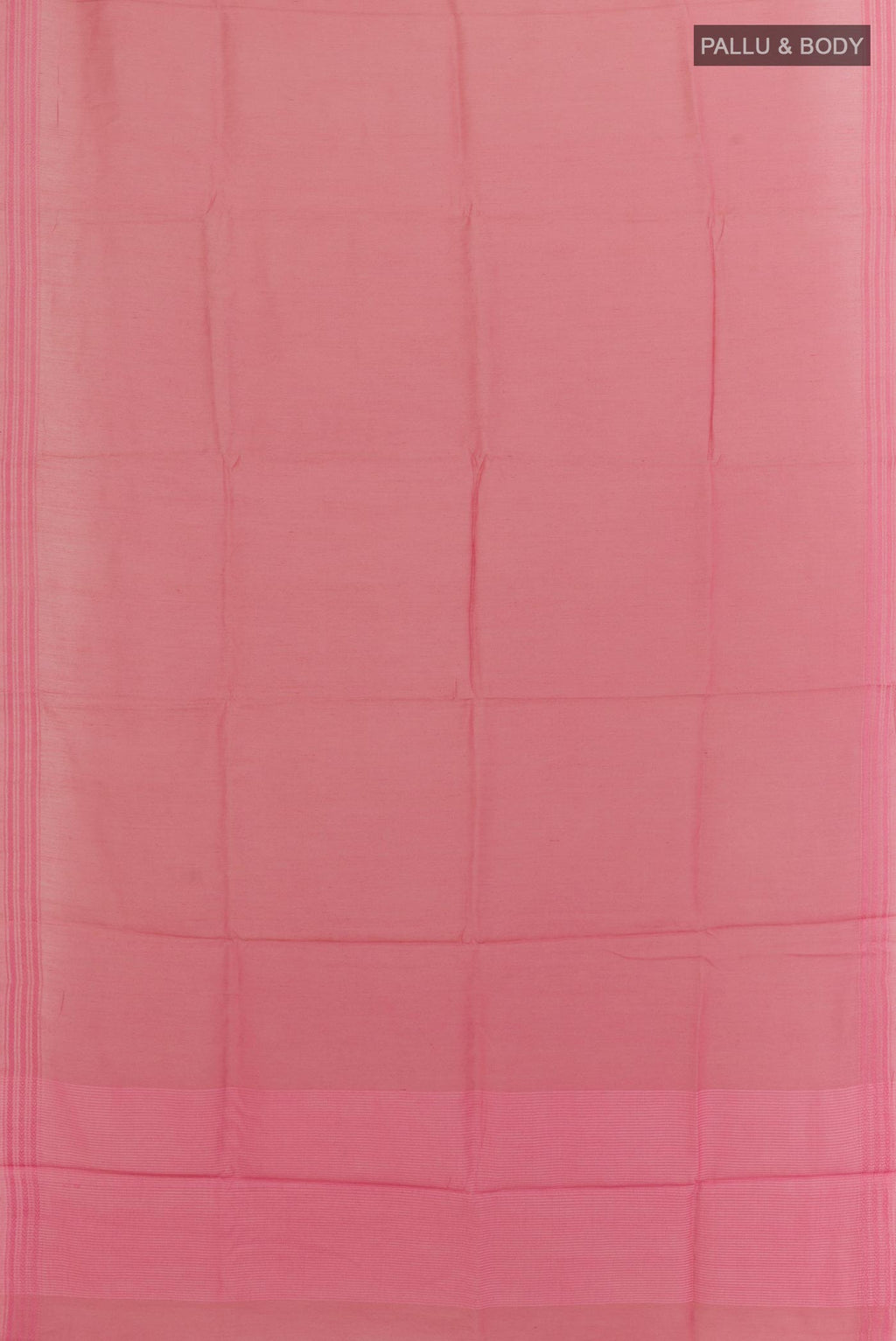 Flat view of Pink Tussar Silk Saree with Plain Body and Zari Border. 