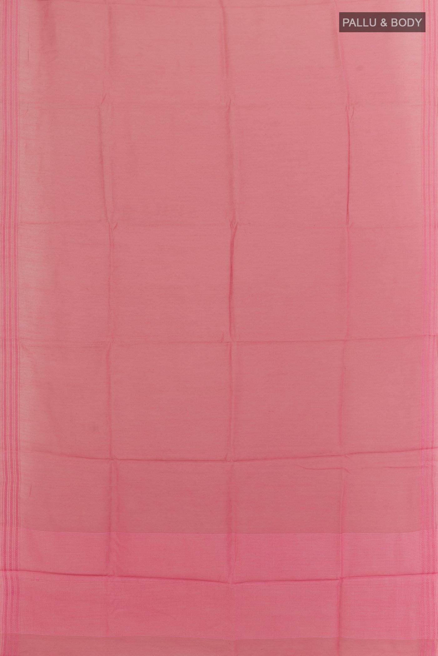 Flat view of Pink Tussar Silk Saree with Plain Body and Zari Border. 