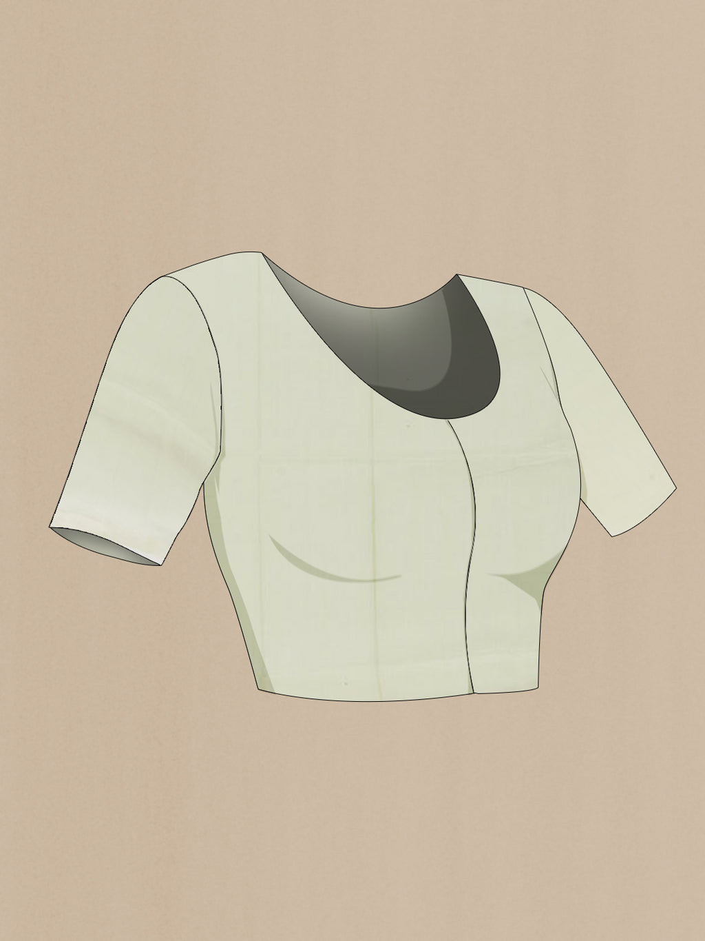 Close up image of the blouse of Mint Green Mul Cotton Saree with Embroidery on the body and Plain Border. 