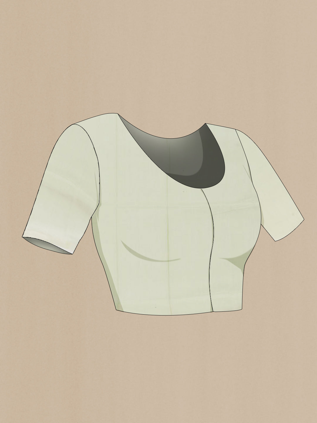 Close up image of the blouse of Mint Green Mul Cotton Saree with Embroidery on the body and Plain Border. 