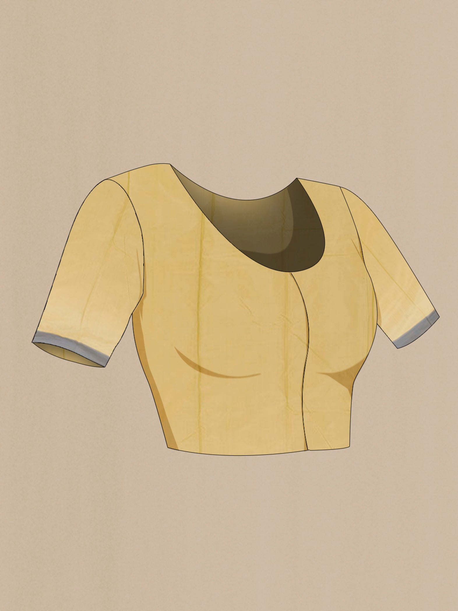Close up image of the blouse of Beige Kanjivaram Silk Saree with Thread Butta on the body and Embroidery Border. 