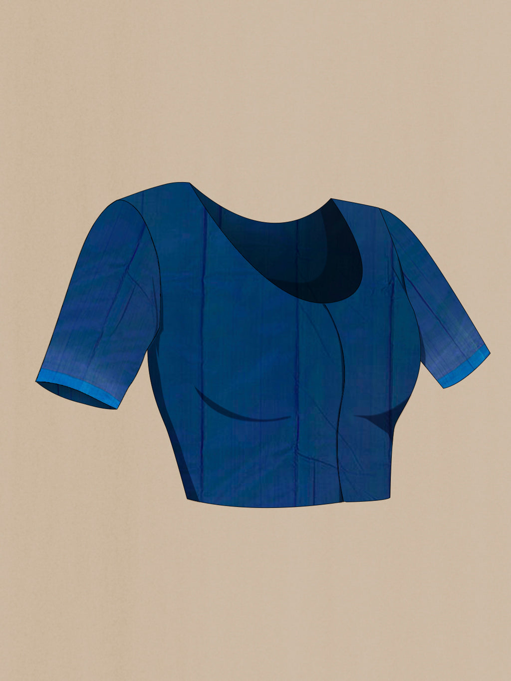 Close up image of the blouse of Blue Kanjivaram Silk Saree with Thread Butta on the body and Embroidery Border. 