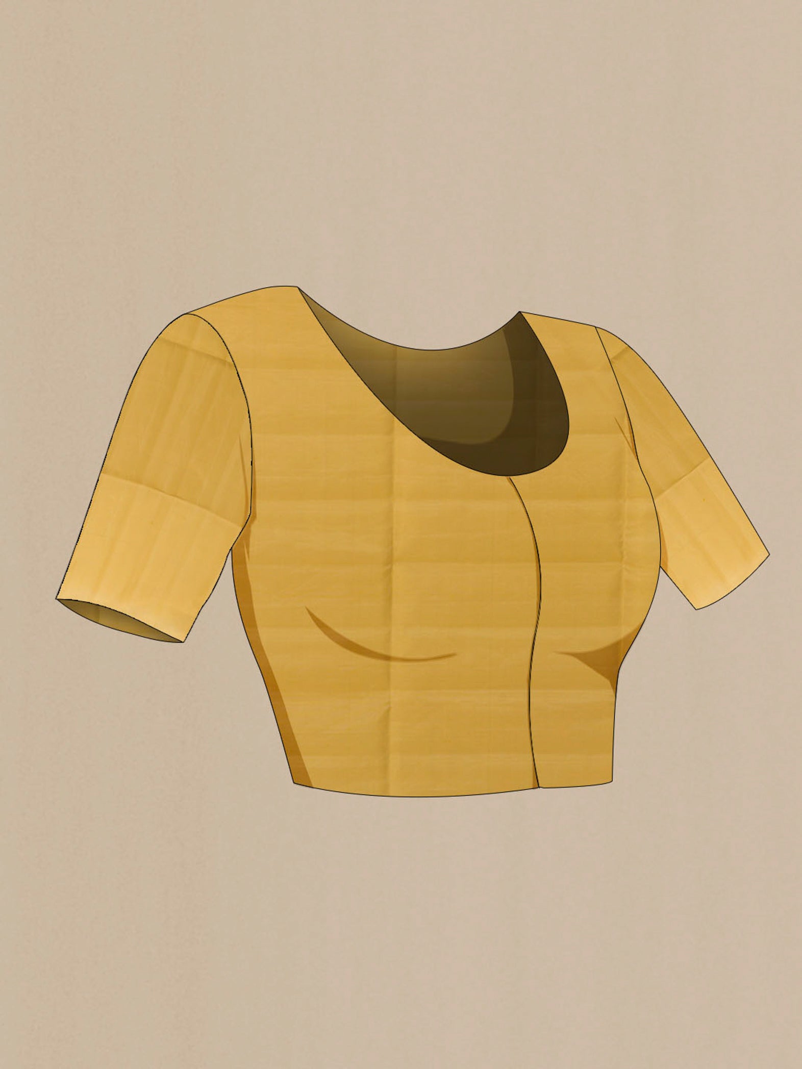 Close up image of the blouse of Yellow Soft Silk Saree with Zari Butta on the body and Zari Border. 