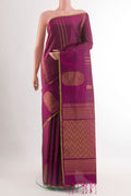 Purple Soft Silk Saree with Zari Butta on the body and Zari Border.  displayed on a mannequin