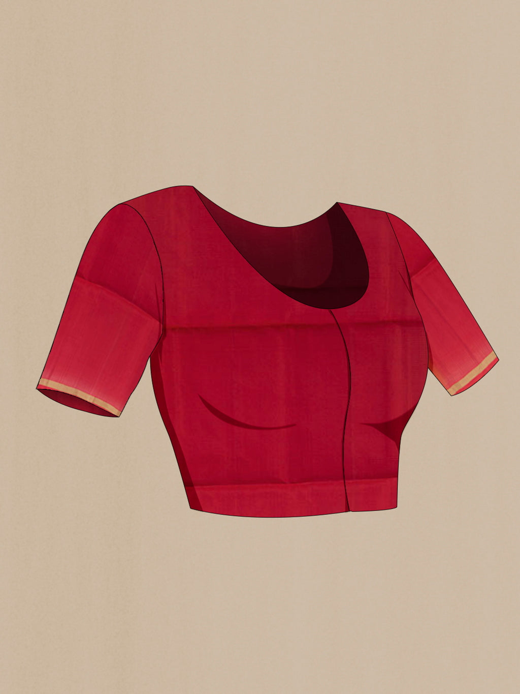 Close up image of the blouse of Mustard Soft Silk Saree with Stripes on the body and Zari Border. 
