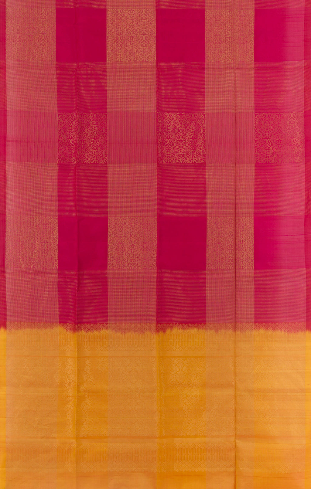 Flat view of Maroon Soft Silk Saree with Zari Butta on the body and Zari Border. 