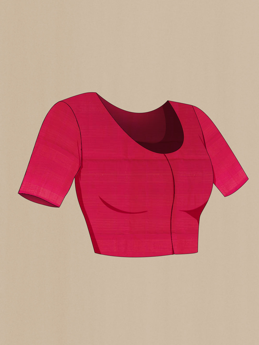Close up image of the blouse of Pink Soft Silk Saree with Stripes on the body and Zari Border. 