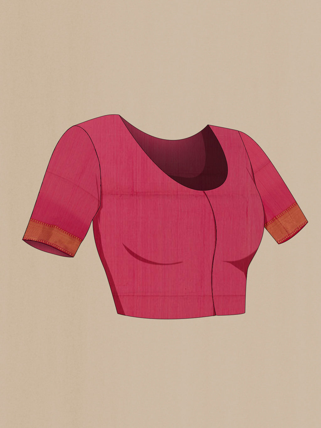 Close up image of the blouse of Pink Blended Kora Cotton Saree with Zari Butta on the body and Zari Border. 
