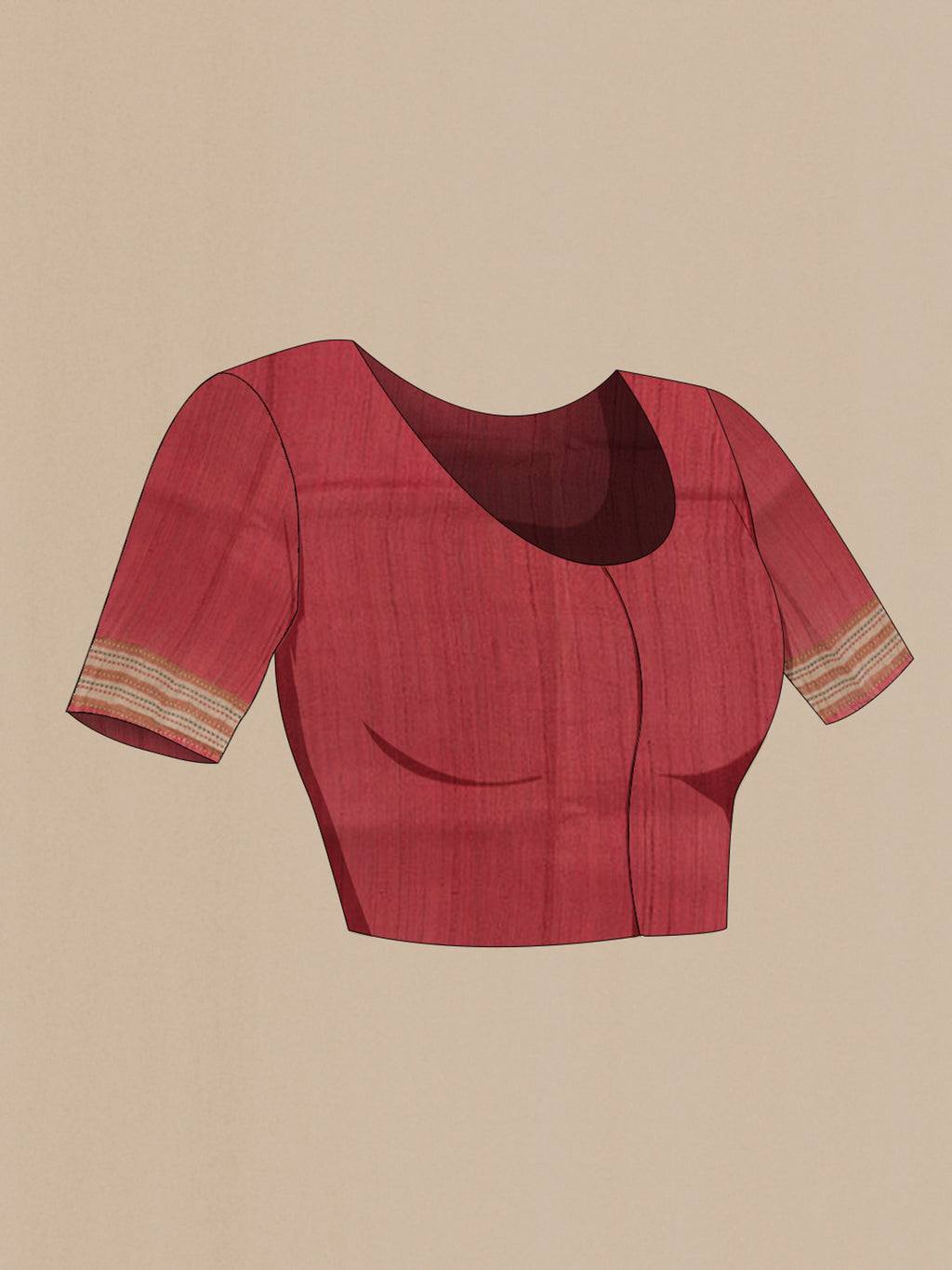 Close up image of the blouse of Multi Color Tussar Saree with Printed design on the body and Embroidery Border. 