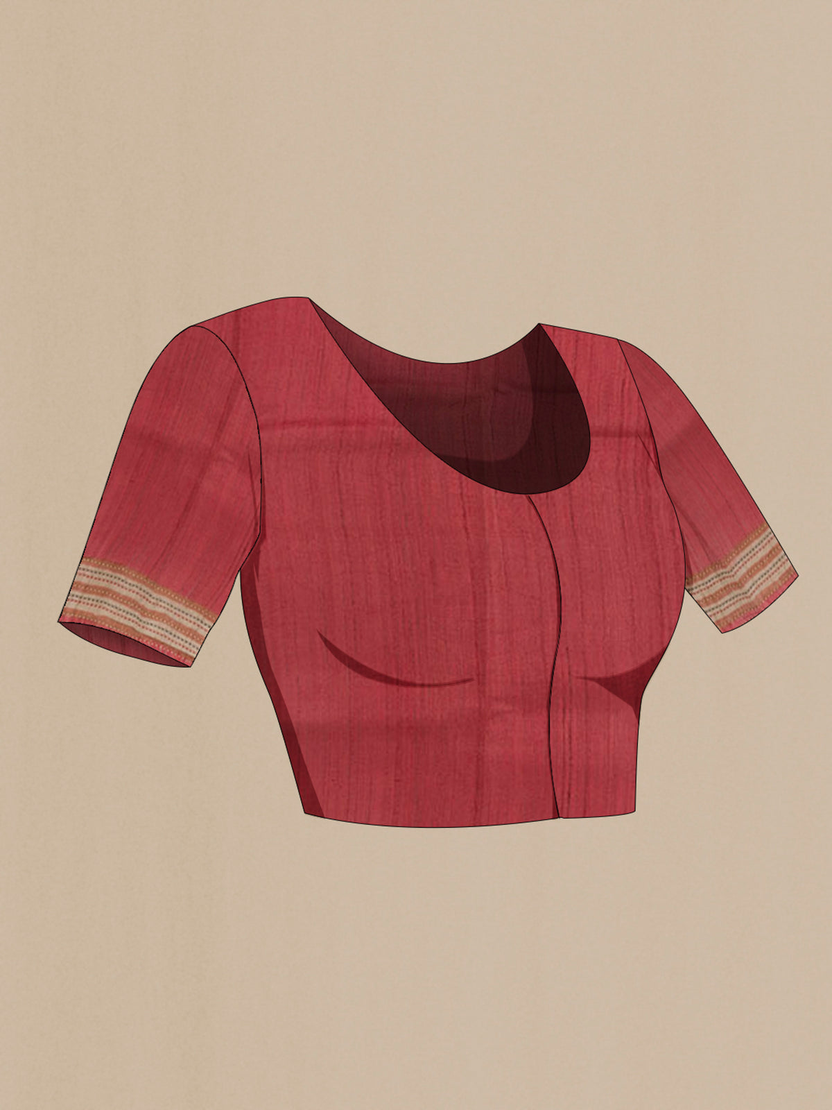 Close up image of the blouse of Multi Color Tussar Saree with Printed design on the body and Embroidery Border. 
