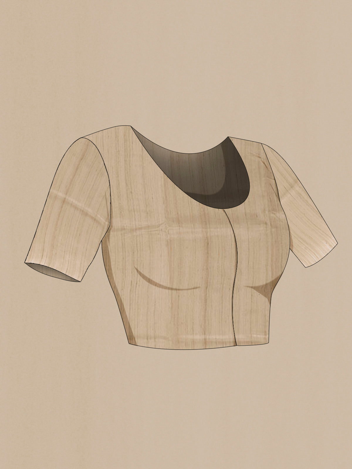 Close up image of the blouse of Beige Tussar Saree with Embroidery on the body and Embroidery Border. 