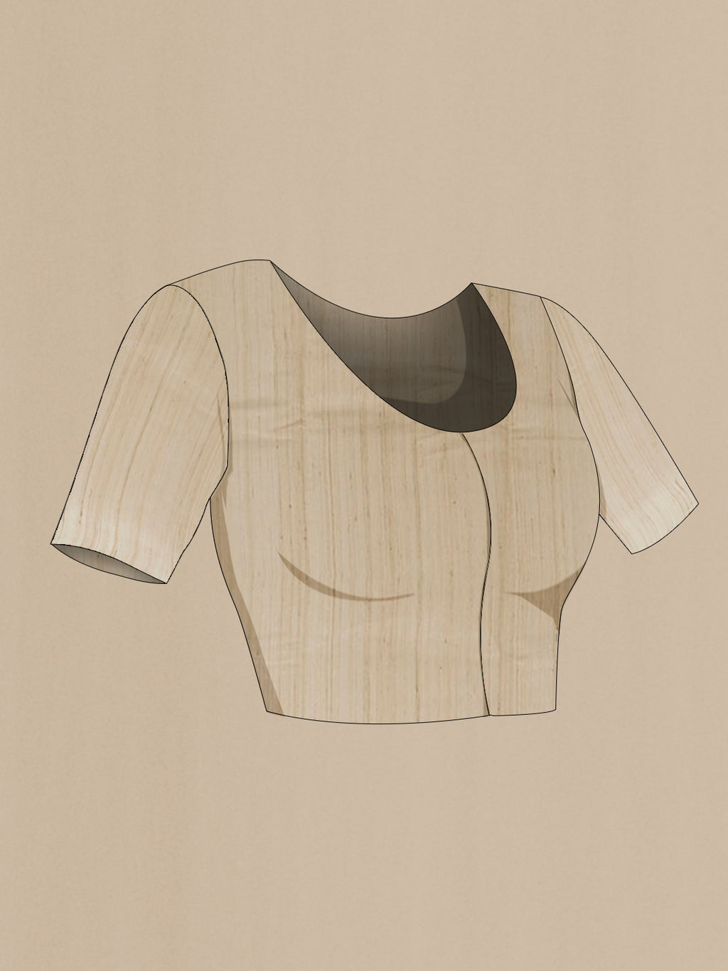 Close up image of the blouse of Beige Tussar Saree with Embroidery on the body and Embroidery Border. 