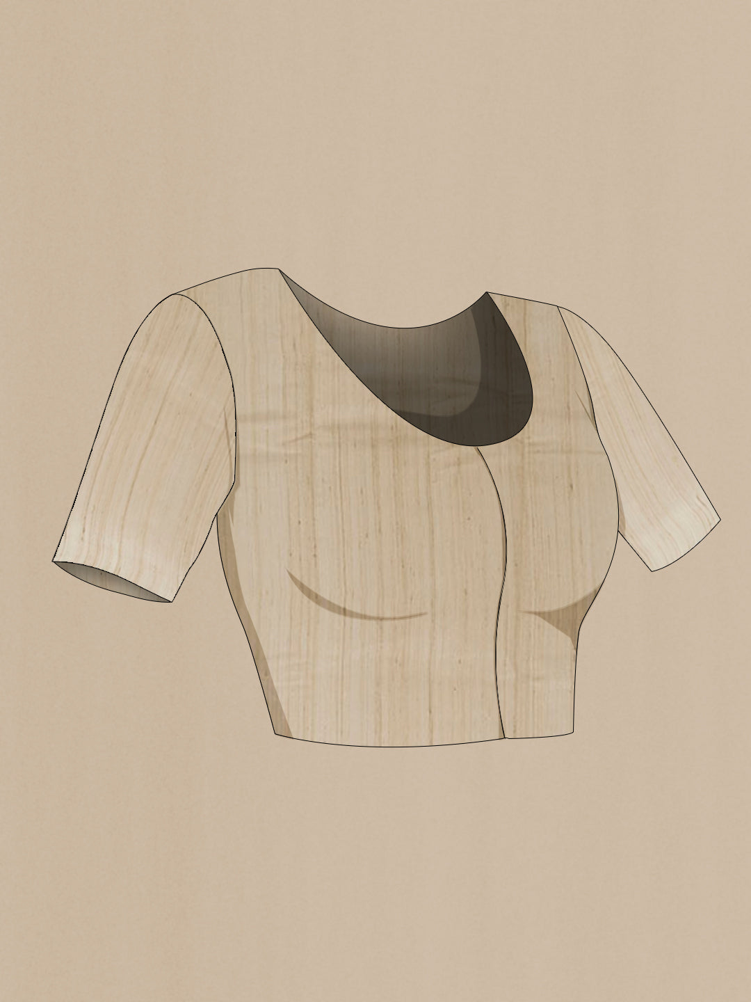 Close up image of the blouse of Beige Tussar Saree with Embroidery on the body and Embroidery Border. 