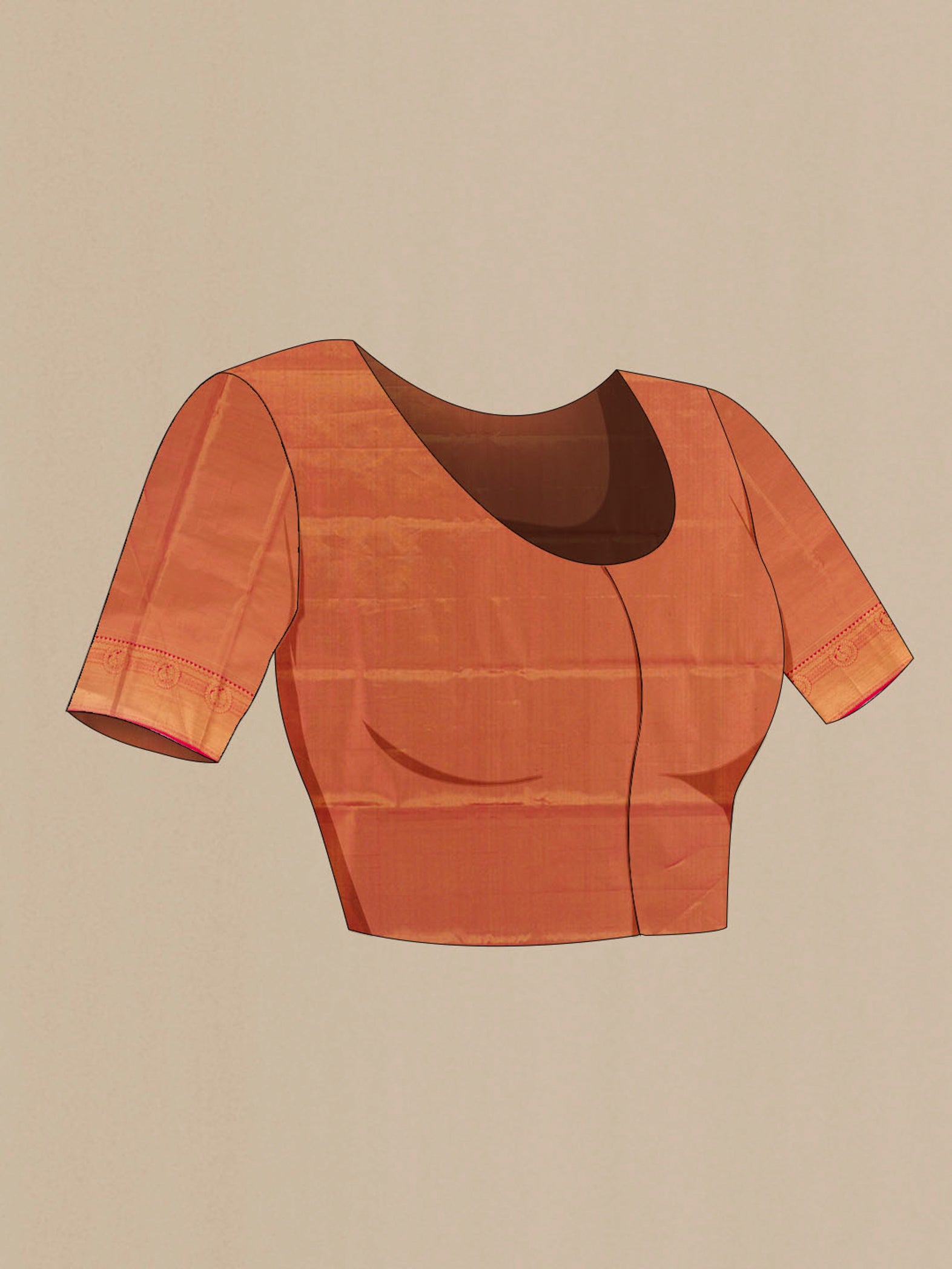 Close up image of the blouse of Golden Kanjivaram Silk Saree with Zari Brocade on the body and Zari Border. 