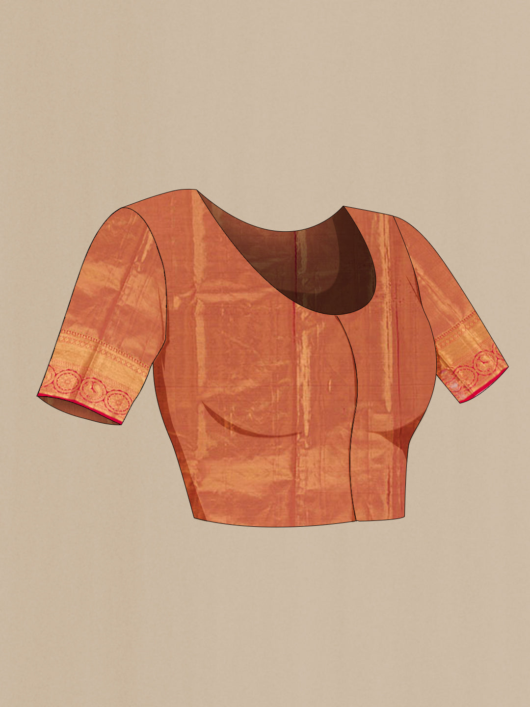 Close up image of the blouse of Golden Kanjivaram Silk Saree with Zari Brocade on the body and Zari Border. 