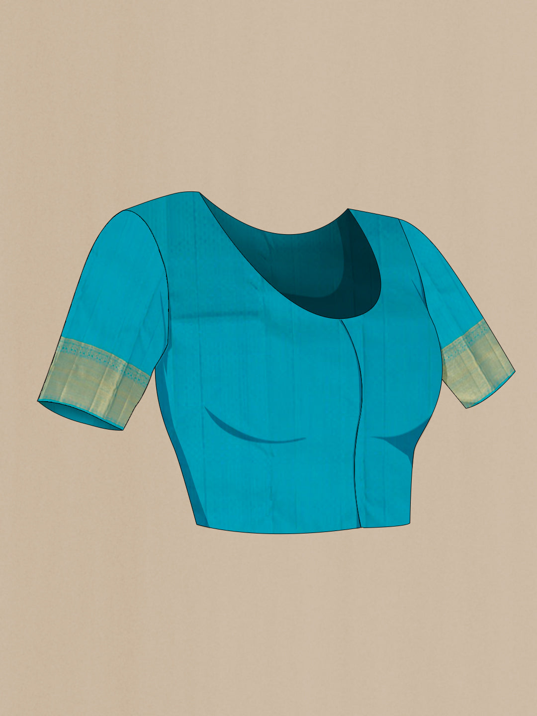 Close up image of the blouse of Blue Kanchipuram Silk Saree with Zari Brocade on the body and Zari Border. 
