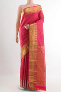 Pink Kanchipuram Silk Saree with Zari Brocade on the body and Zari Border.  displayed on a mannequin