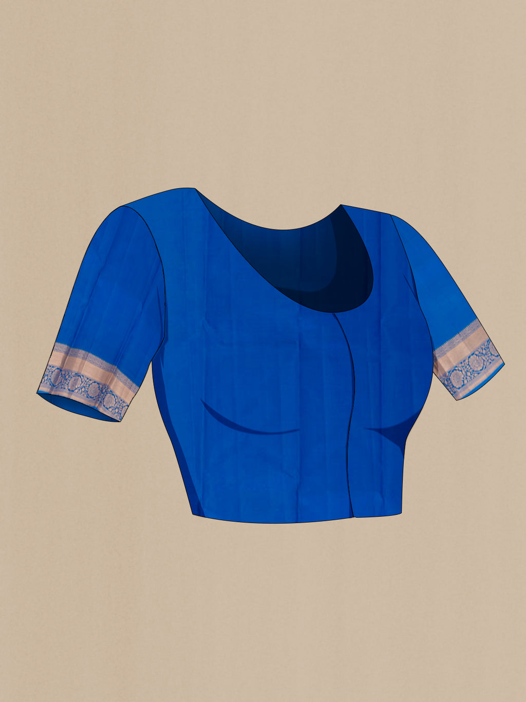 Close up image of the blouse of Purple Kanjivaram Silk Saree with Zari Butta on the body and Zari Border. 
