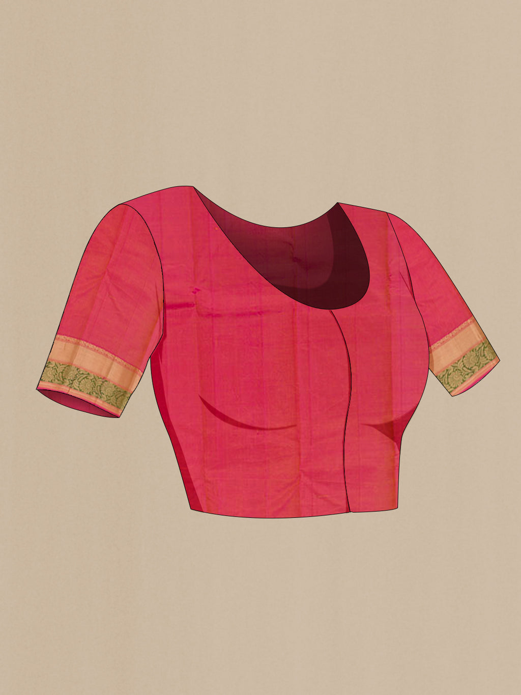 Close up image of the blouse of Yellow Kanjivaram Silk Saree with Zari Butta on the body and Zari Border. 
