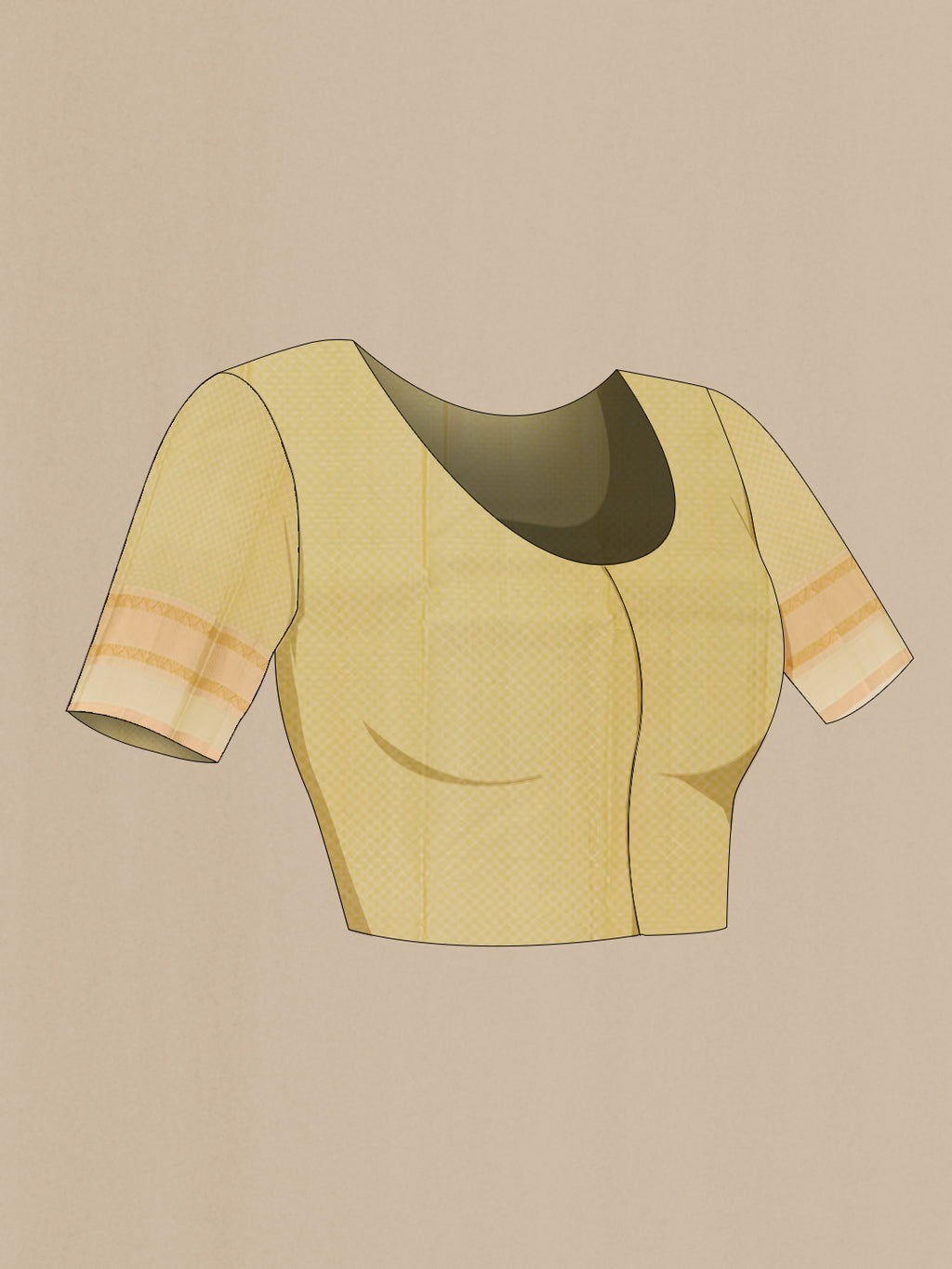 Close up image of the blouse of Lemon Yellow Kanjivaram Silk Saree with Jacquard design on the body and Paithani Border. 