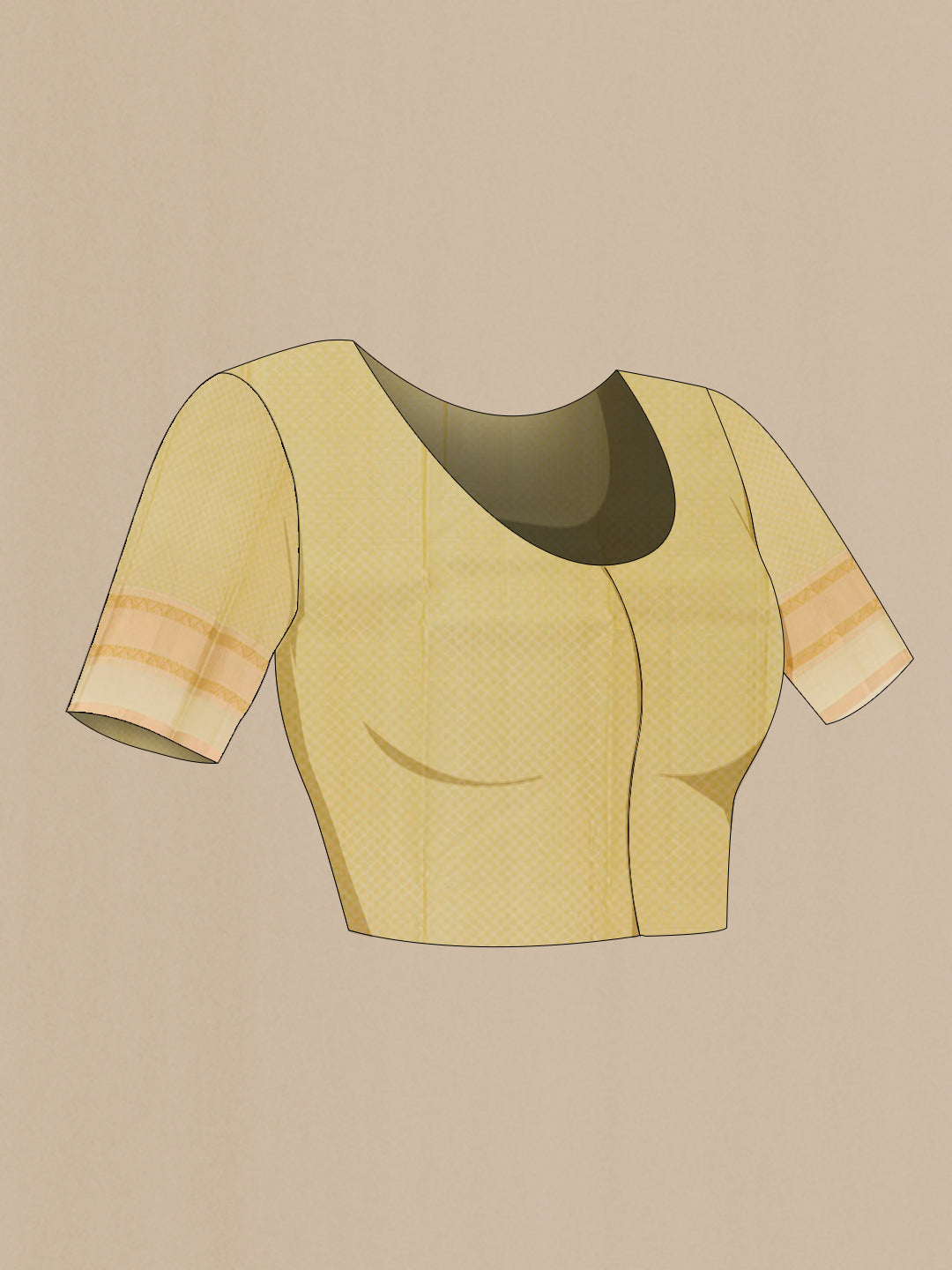 Close up image of the blouse of Lemon Yellow Kanjivaram Silk Saree with Jacquard design on the body and Paithani Border. 