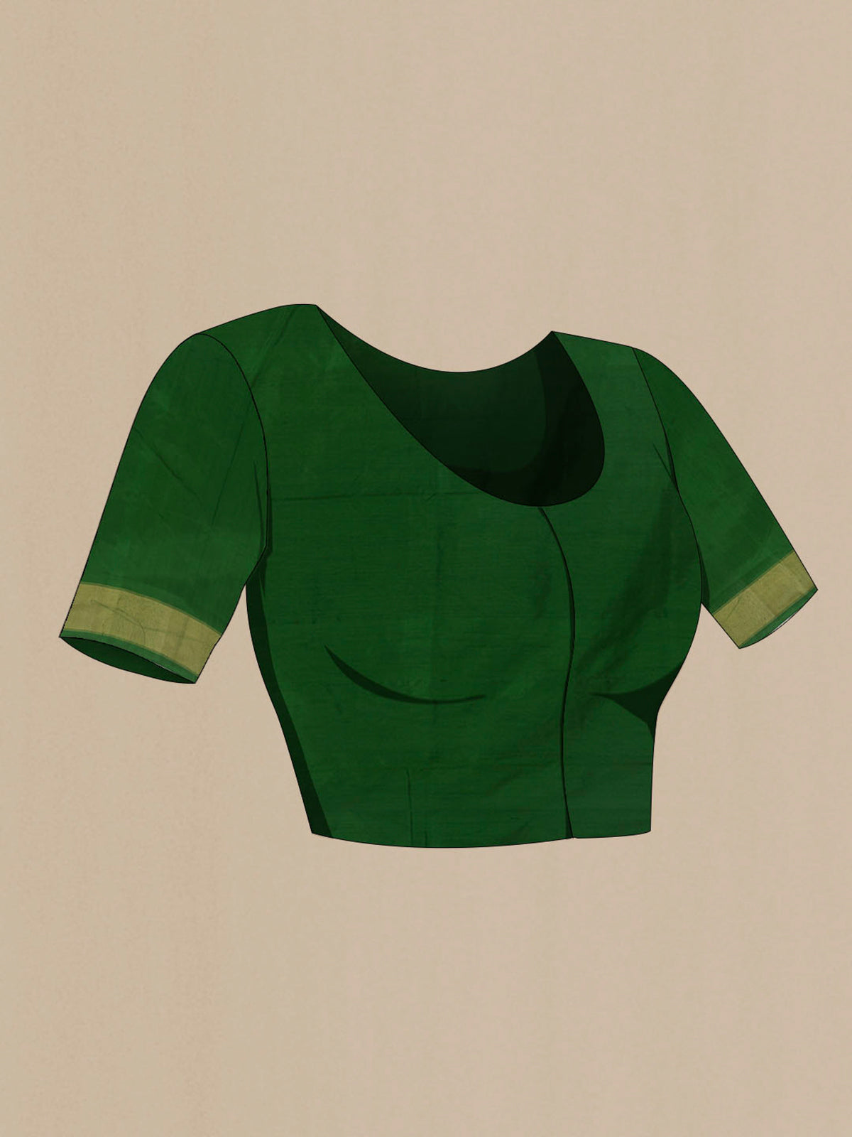 Close up image of the blouse of Green Pochampally Silk Saree with Pure Ikat on the body and Zari Border. 