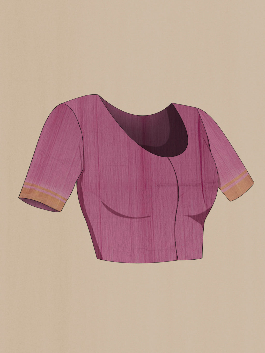 Close up image of the blouse of Rose pink Blended Chanderi Silk Cotton Saree with Zari Butta on the body and Zari Border. 