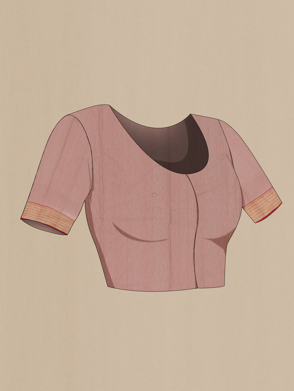 Close up image of the blouse of Imperial Pink Chanderi Silk Saree with Zari Butta on the body and Zari Border. 