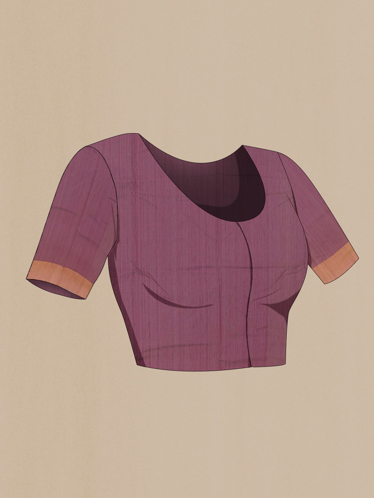Close up image of the blouse of Purple Blended Chanderi Silk Cotton Saree with Zari Butta on the body and Zari Border. 