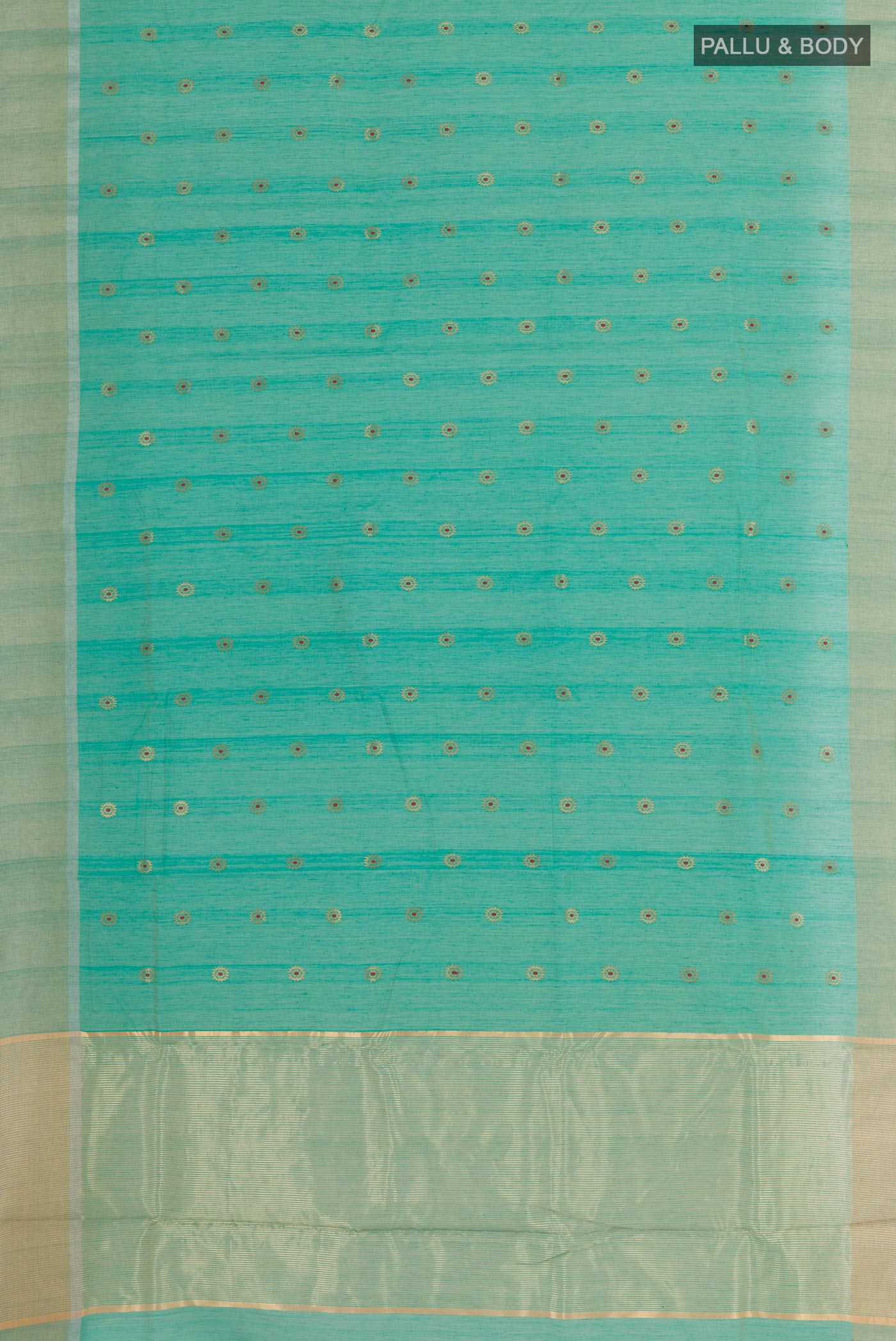 Flat view of Blue Chanderi Silk Saree with Zari Butta on the body and Zari Border. 