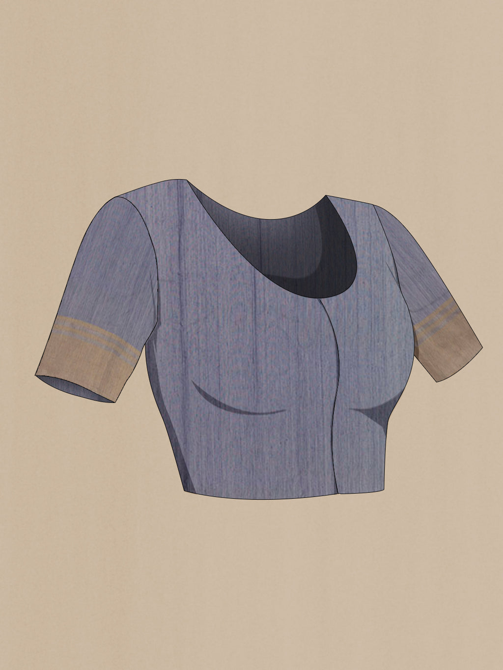 Close up image of the blouse of Blue Grey Chanderi Silk Saree with Zari Butta on the body and Zari Border. 