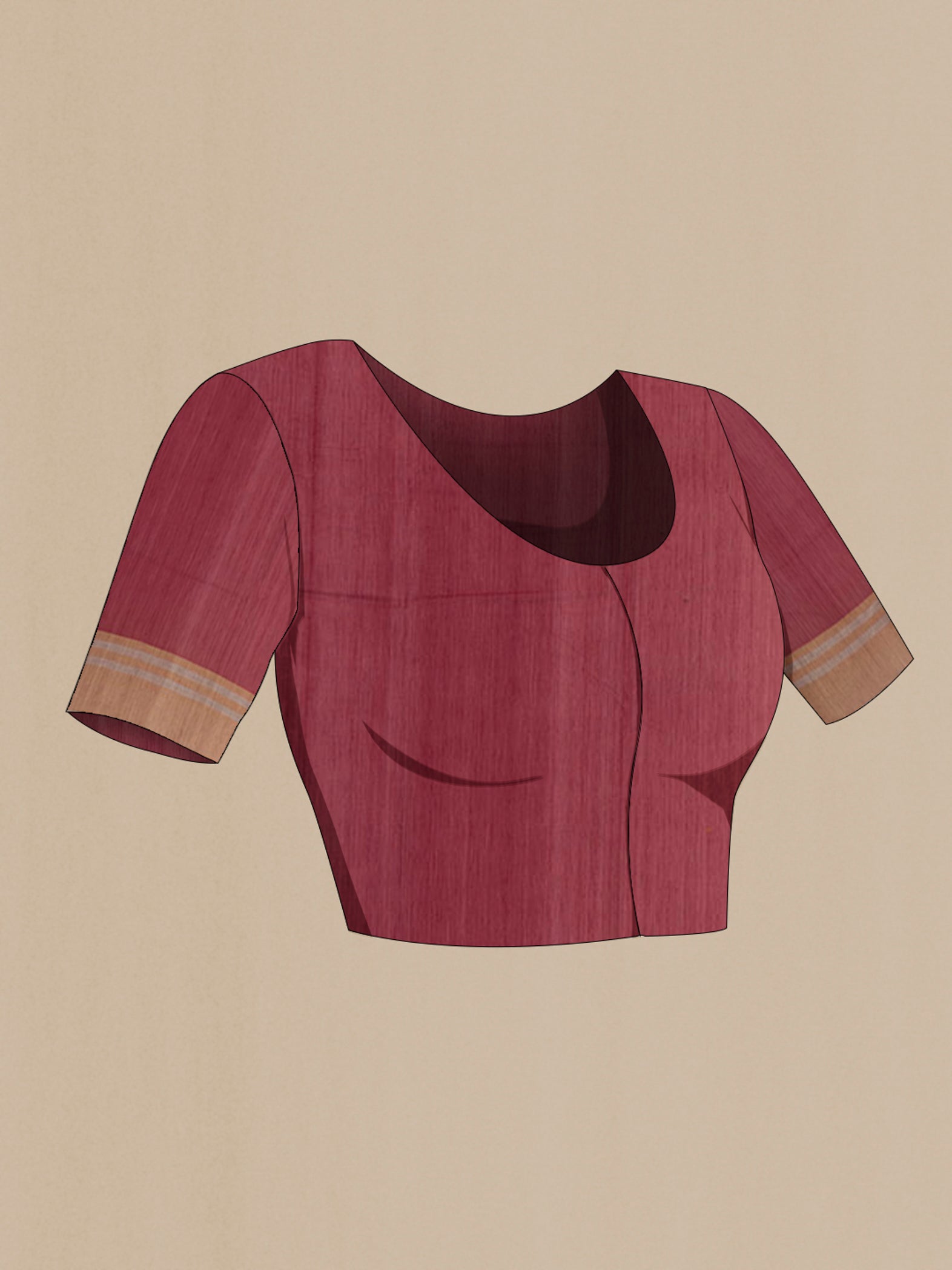 Close up image of the blouse of Orange Blended Chanderi Silk Cotton Saree with Zari Butta on the body and Zari Border. 