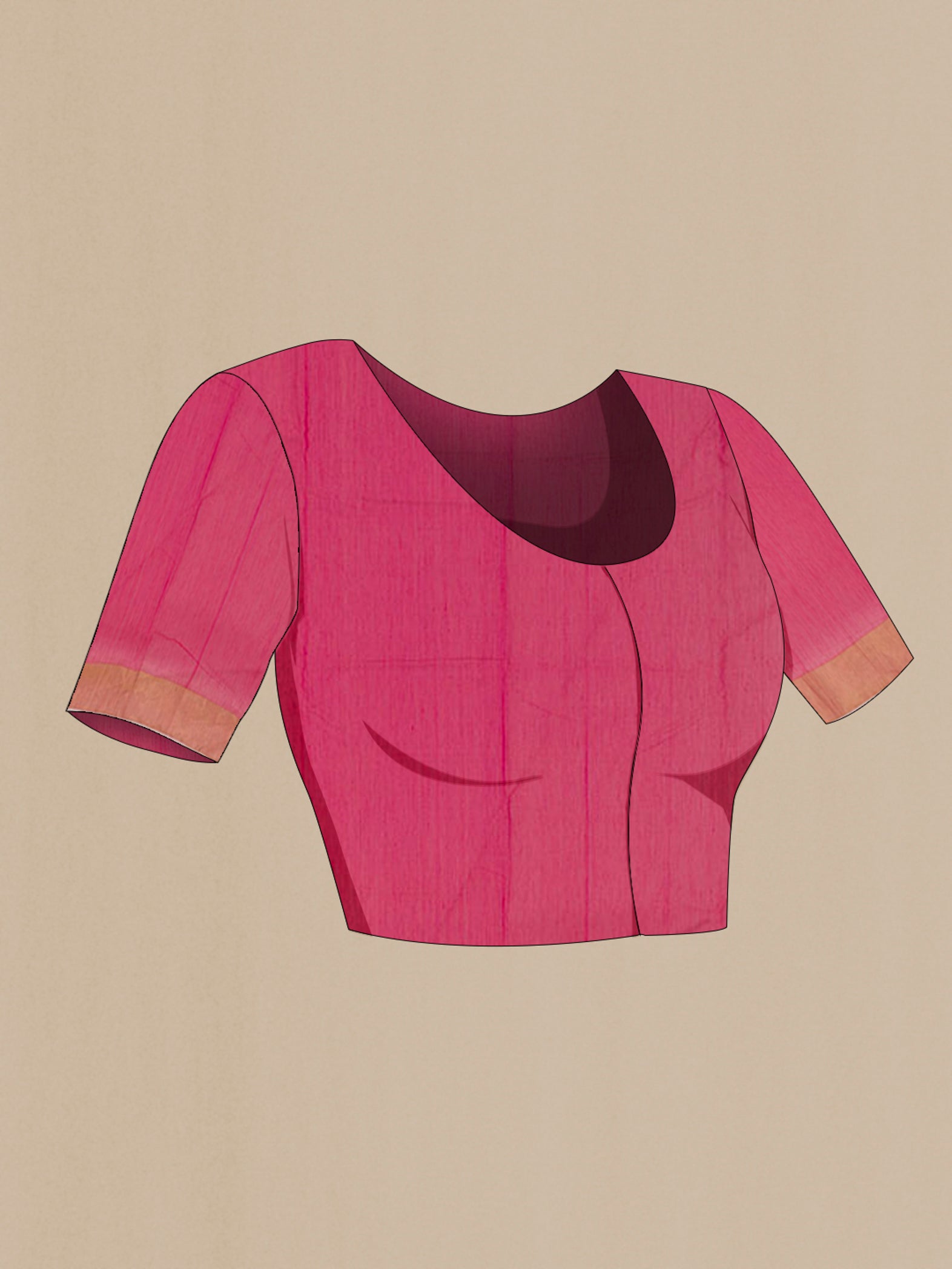 Close up image of the blouse of Pink Blended Chanderi Silk Cotton Saree with Zari Butta on the body and Zari Border. 