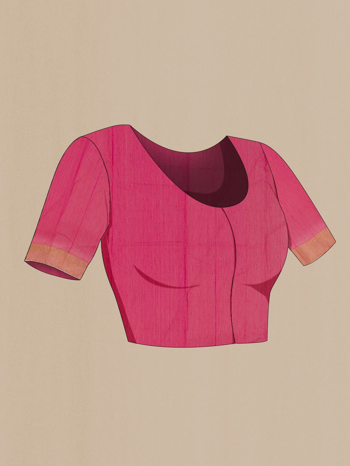 Close up image of the blouse of Pink Blended Chanderi Silk Cotton Saree with Zari Butta on the body and Zari Border. 