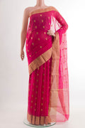 Pink Blended Chanderi Silk Cotton Saree with Zari Butta on the body and Zari Border.  displayed on a mannequin
