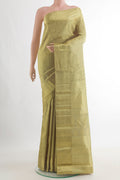 Pure Silk Green Kanjivaram Saree with Zari Brocade on the body and Zari Border.  displayed on a mannequin