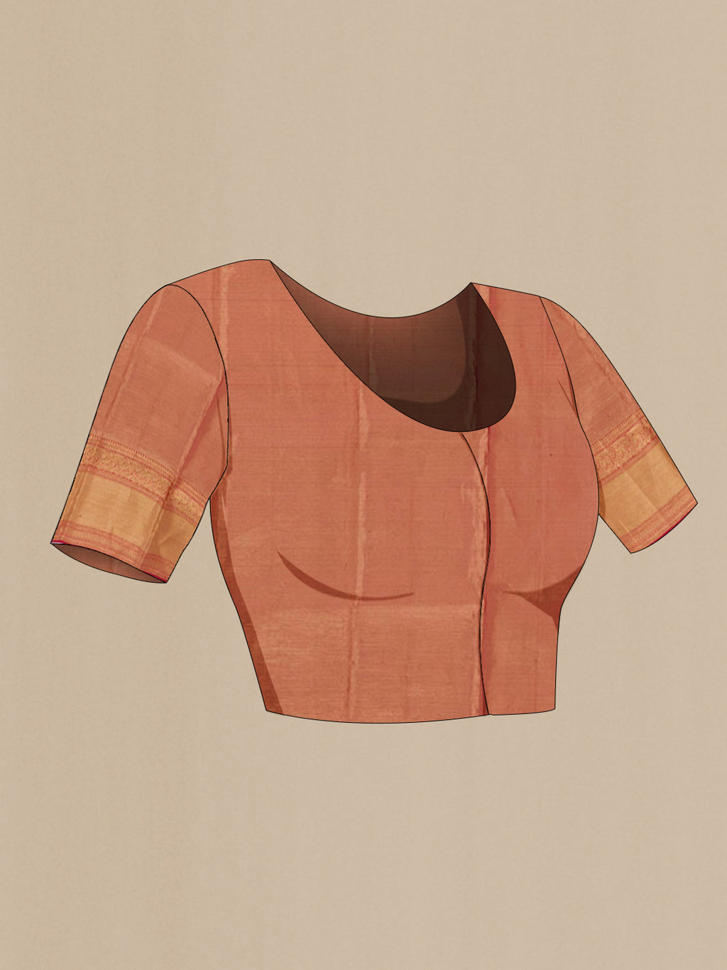 Close up image of the blouse of Golden Kanjivaram Silk Saree with Zari Brocade on the body and Zari Border. 