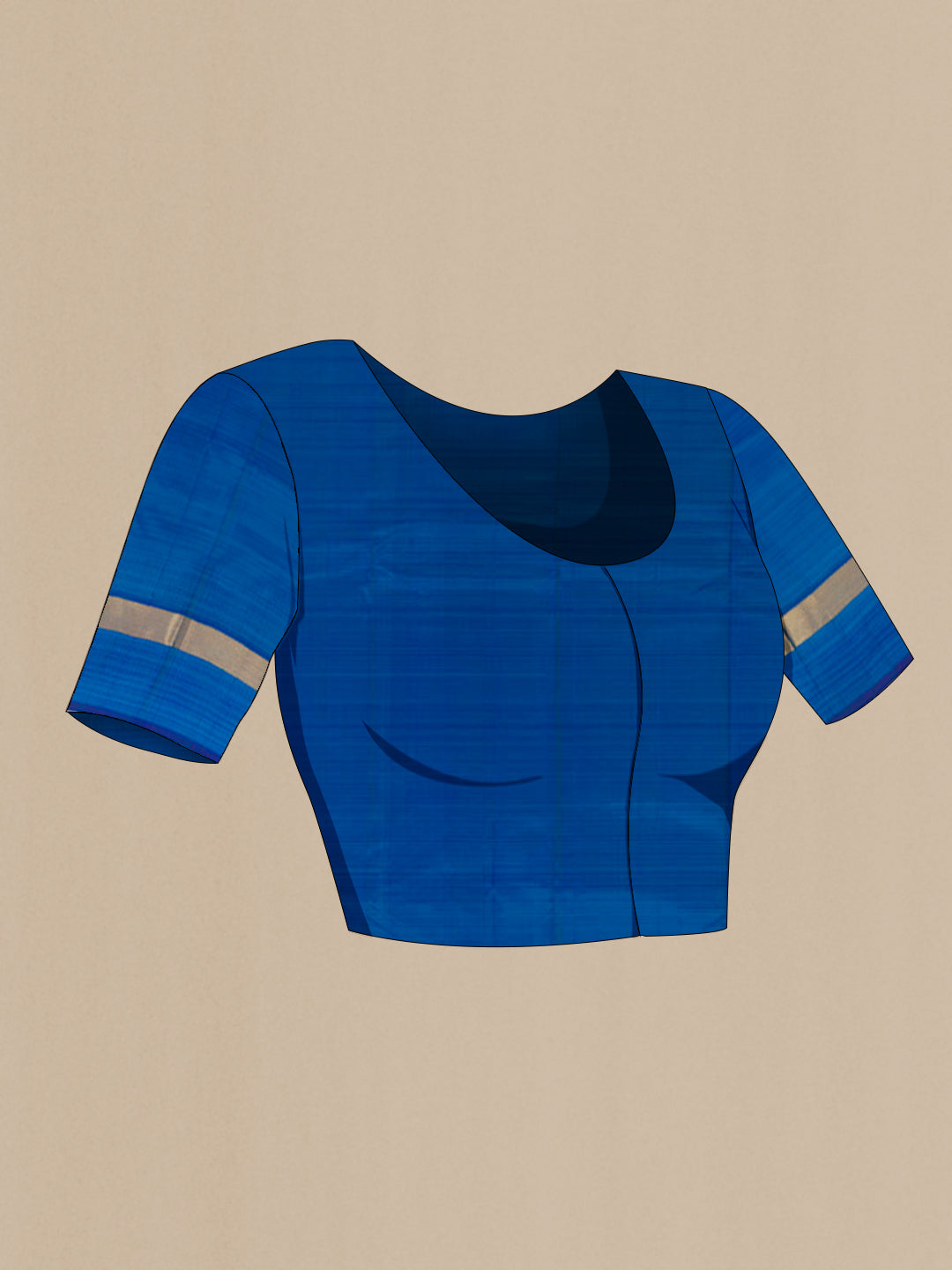 Close up image of the blouse of Light Blue Kanchipuram Silk Saree with Plain Body and Zari Border. 
