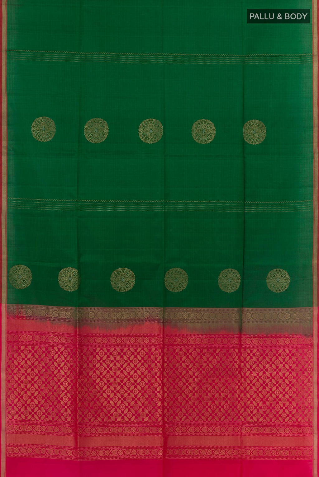 Flat view of Green Soft Silk Saree with Checked design on the body and Zari Border. 