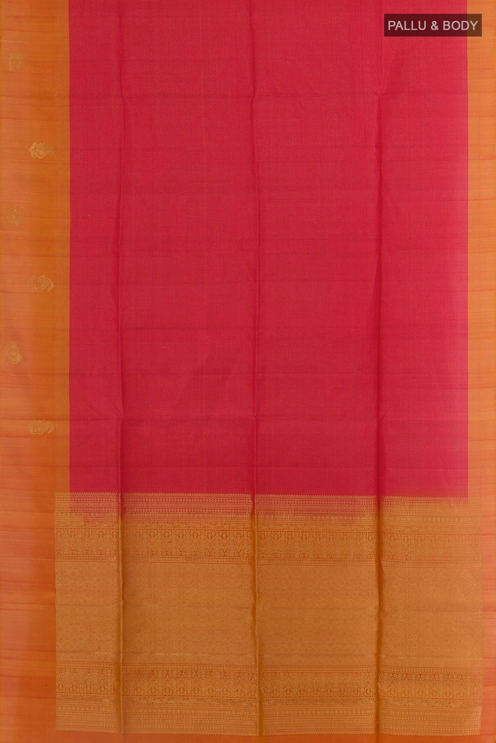 Flat view of Red Soft Silk Saree with Checked design on the body and Zari Border. 