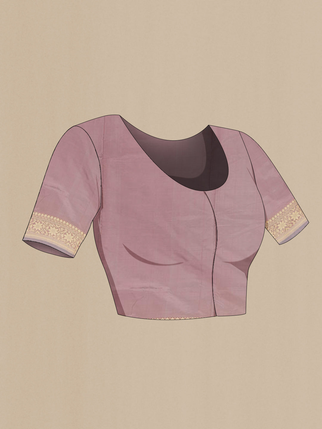 Close up image of the blouse of Lavender Banarasi Katan Silk Saree with Zari Butta on the body and Zari Border. 