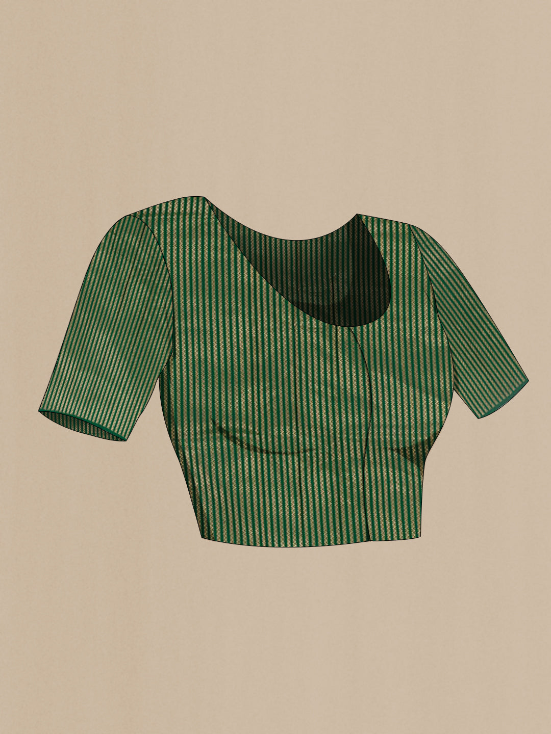 Close up image of the blouse of Green Banarasi Silk Saree with Zari Butta on the body and Zari Border. 